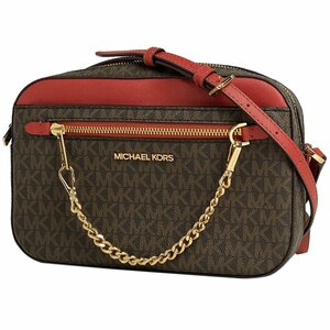 マイケルコース Michael Kors ロゴ ショルダーバッグ MKシグネチャー コーティングキャンバス レッド ブラウン 35S1GTTC9B【中古】