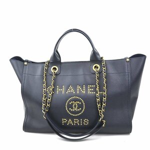 シャネル CHANEL ハンドバッグ ショルダーバッグ ドーヴィル レザー/メタル ネイビー/ゴールド e57645a