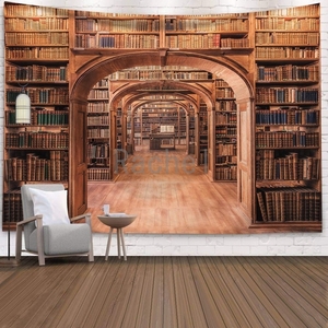 タペストリーE82　書斎　壁飾り　本棚　勉強部屋　研究室　DIY　ファブリックポスター　壁アート　壁掛け　デコレーション