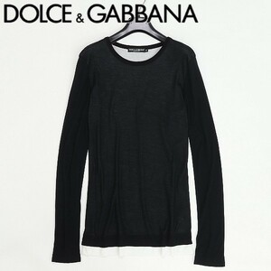 ◆DOLCE&GABBANA ドルチェ＆ガッバーナ モダール レイヤード風 長袖 トップス カットソー 黒 ブラック×ホワイト 38