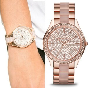 MICHAEL KORS[マイケルコース] Slim Runway スリムランウェイ ピンクベージュ クリスタル レディース 腕時計 mk4288