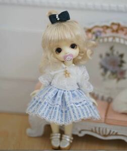 1/8 サイズ BJD 服 ブルードレス 2点 リボンクリップ付き