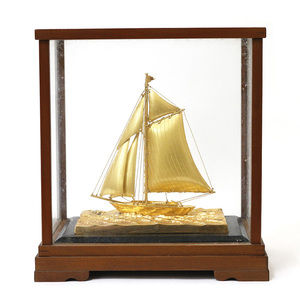 K18YG 金工芸品 置物 ヨット 船 帆船 縁起物 インテリア 18金 K18イエローゴールド ゴールド 中古