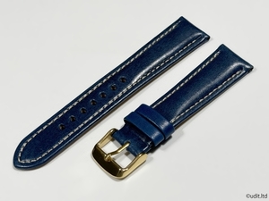 ラグ幅：20mm ブルー コードバン 本革 レザーベルト ハンドメイド ゴールド尾錠付き レザーバンド 腕時計ベルト LB101