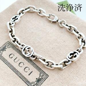 【洗浄済】グッチ GUCCI 925 ブレスレット シルバー メンズ OT10 レディース アクセサリー インターロッキング チェーン