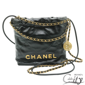 CHANEL【シャネル】CHANEL 22 ミニ チェーン2wayバック ブラック シャイニー カーフスキン AS3980 B09859 94305【USED】