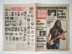 ★イギリス音楽誌【DISC】1973年2月3日号★Gary Glitter/Status Quo/Flash/Free/Mick Jagger/The Who/Alice Cooper