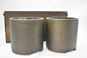 (782P 0509S9) 1円～ 金属製 火鉢 ２個セット 灰付き 茶道具 手あぶり火鉢 アンティーク レトロ