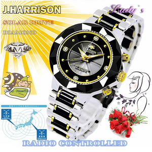 J.HARRISON ジョンハリソン 4石 天然ダイヤモンド ソーラー電波 婦人用 腕時計 レディース 時計 JH-024LBB (8) 新品