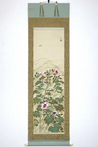 【真作】掛軸「土田麦僊 芙蓉図」共箱 二重箱 大正14年39歳 絵画 国画創作協会