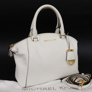 1円 ■ 美品 マイケルコース 2WAYバッグ ホワイト系 レザー 無地 シンプル 小さめ MICHAEL KORS ■E.Bmm.hP-12