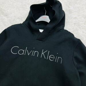 【極美品/希少Lサイズ】Calvin Klein カルバンクライン パーカー プルオーバー フーディー ロゴ ジャージ素材 ストレッチ性