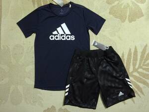 送料込み!!★新品★adidasアディダス★160★快適!半袖Ｔシャツ(ネイビー/紺)・快適グラフィックハーフパンツ(ブラック/黒)★上下★即決