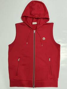 美品 MONCLER スウェット パーカー ベスト XL フード付 レッド モンクレール ノースリーブパーカー トップス