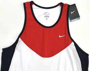 未使用 L ナイキ NIKE ランニング 陸上 スポーツ ウェア マラソン メンズ ランシャツ シャツ ホワイト レッド ユニフォーム 男子