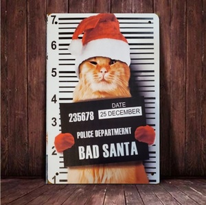 ブリキ看板　HANAKO　レトロ　猫の看板　D5　茶トラ　トラ猫　猫サンタ　クリスマス　ウェルカムボード