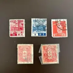 日本古切手 銭単位 使用済５枚セット（第１次昭和 /田沢切手）