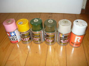 スプレー缶6本セット　マルボローレッド、ピンク、オリーブドラブ、ガルグレー、グリーン、イエロー　ガス抜けているかもジャンク品