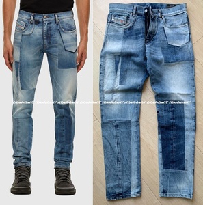 定価93,500円 DIESEL “D-STRUKT-SY2” 009HZ_STRETCH SLIM パッチワーク デニム パンツ 32 ディーゼル 希少 ルックモデル HYPEBEAST掲載