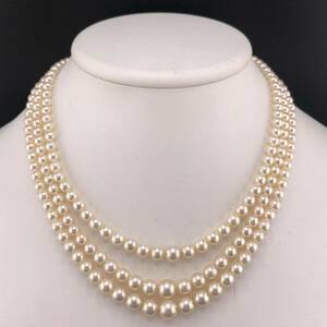 E04-1933 3連☆ルビー付きアコヤパールネックレス 3.5mm~8.5mm 約43cm 57.1g K14WG ( アコヤ真珠 Pearl necklace ルビー )