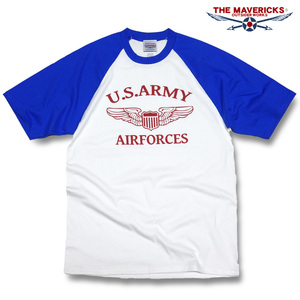 ラグランTシャツ S メンズ 半袖 アメカジ MAVERICKS ブランド ミリタリー ARMY AIRFORCE パイロットウィング ホワイト ブルー