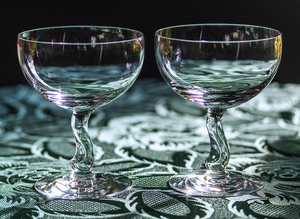 1955年～ フォストリア クリスタル コントア カーブステム シャンパン カクテルグラス 2個セット 酒 バーグラス アンティーク ビンテージ
