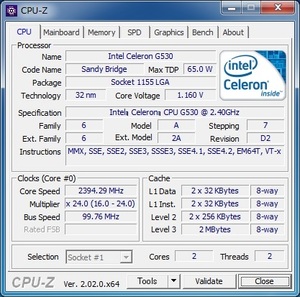 INTEL Celeron G530 (2.40 GHz) LGA1155 ★中古正常品★