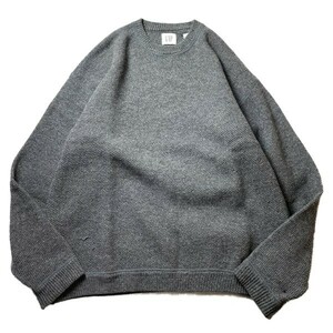 ベーシック! 90s OLD GAP オールドギャップ ヴィンテージ 無地 クルーネック ウール ニット セーター グレー M 大きいサイズ メンズ 古着