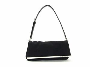 1円 ■美品■ FENDI フェンディ コットンジャージー×レザー ワンハンドル ショルダーバッグ ブラック系 AW9471