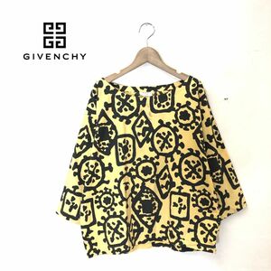 A230-T-S◆90s◆GIVENCHY Life ジバンシーライフ ロングスリーブカットソー 総柄 プルオーバー◆size9 イエロー レディース コットン100