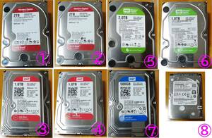 Western Digital RED & GREEN & BLUE 3.5インチHDD 7台 2TB x3台 ＆ 1TB x3台 ＆ 500GB x1台 ＋ Toshiba 2.5インチHDD 1台