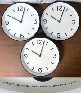 「中古良品　3点セット①　LEMNOS　奈良雄一デザイン掛け時計　モノクロック　ホワイトｘブラック」若干のスレ、小傷あり　電池新品　