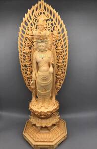 最高級 総ケヤキ材　仏教工芸品　木彫仏像　精密細工　十一面観音菩薩立像