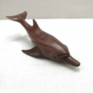 【11420】イルカ 木彫り インテリア 木製 アンティーク 工芸品 ドルフィン 置物 オブジェ 動物 海