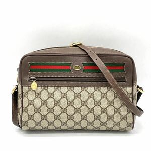 1円 べたなし 極美品 GUCCI オールドグッチ シェリーライン GG柄 ブラウン ショルダーバッグ インターロッキングG ゴールド金具