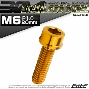 キャップボルト M6×20mm P1.0 六角穴付きボルト スリムヘッド ゴールド カスタムボルト ステンレス製 TB1031