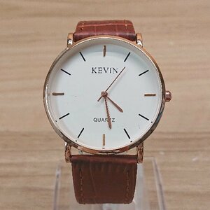 ◇ Kevin 動作未確認 3針 クォーツ式 レザーベルト ロゴ 腕時計 ウォッチ ブラウン 表記なし レディース メンズ E