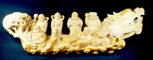 昭和レトロ 木彫り 彫刻「龍船七福神」置物 商売繁盛 縁起物 1970年代 KEK512