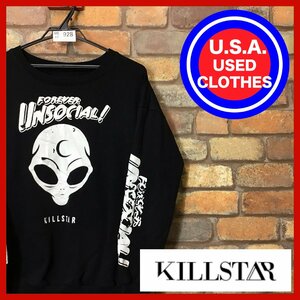 ME11-928★USA買付商品★【KILLSTAR キルスター】FOREVER UNSOCIAL エイリアン スウェットシャツ【M】ブラック 古着 音楽 バイク ロック