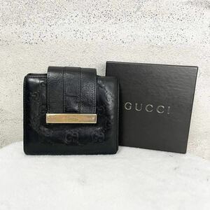 【贅沢品の極み】GUCCI グッチ　折り財布 カードケース　お札ケース　コインケース　GG　シマ　レザー　本革　ブラック