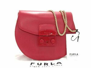 1円 ■新品■未使用■ FURLA フルラ メトロポリス レザー チェーン クロスボディ ショルダーバッグ レディース レッド系 BE3322