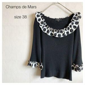 セレクトショップ Champs de Mars 黒サマーニット ドットフリル襟　674