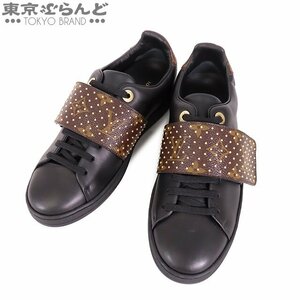 101678234 ルイヴィトン LOUIS VUITTON フロントロー・ライン スニーカー ブラック レザー モノグラム スタッズ 36 レディース 展示未使用