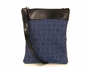 1円 ■美品■ BVLGARI ブルガリ デニム×レザー ショルダーバッグ クロスボディ ポシェット レディース ブルー系×ブラック系 AX5917