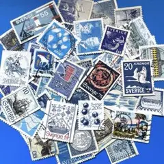 海外切手　使用済み　外国切手　スウェーデン　色系　青　45枚