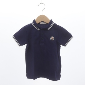 モンクレール MAGLIA POLO MANICA マリア ポロ マニカ キッズ ワッペン装飾ポロシャツ 半袖 鹿の子 ライン 4 104cm 紺 白 キッズ