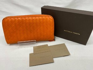 ◇◇BOTTEGA VENETA ボッテガベネタ イントレチャート レザー 革 ラウンドファスナー 長財布 ロングウォレット オレンジ◇◇