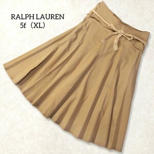 26 【RALPH LAUREN】 大きいサイズ スカート 5f XL程度 ベージュ フレア ロング ミモレ ゆったり 無地 シンプル ラルフローレン レディース