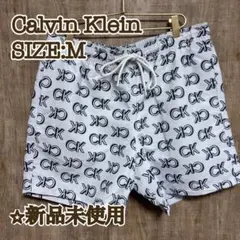 【新品】Calvin Klein カルバンクライン　水着　白　CKロゴ総柄　M