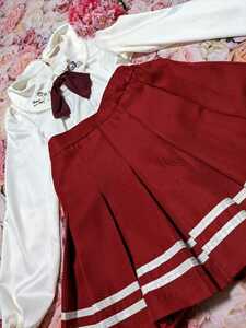赤◆白◆テーピング付き◆チアガール◆大きめ◆ギャザー◆スカート◆